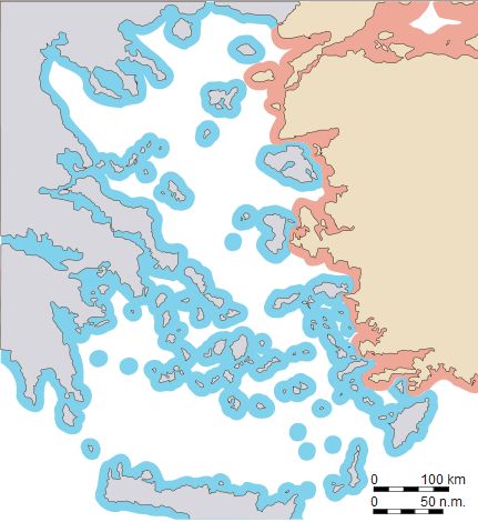Map showing territorial waters of 6 n.m.